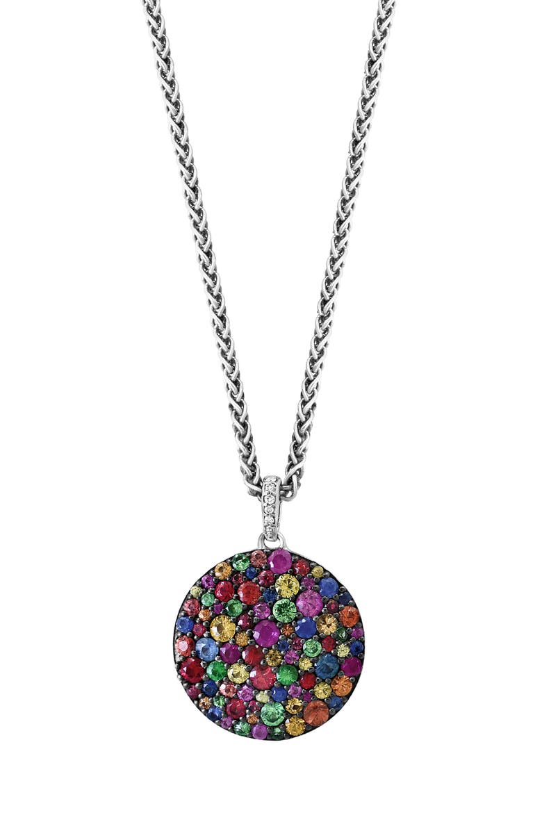 Diamond & Tsavorite Round Pendant Necklace, Main, color, SILVER MULTI