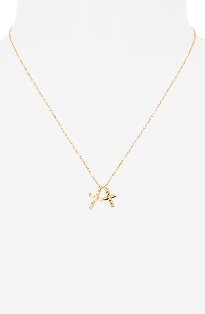 Argento Vivo Sterling Silver Baguette Duo Cross Necklace, Alternate, color, Gold