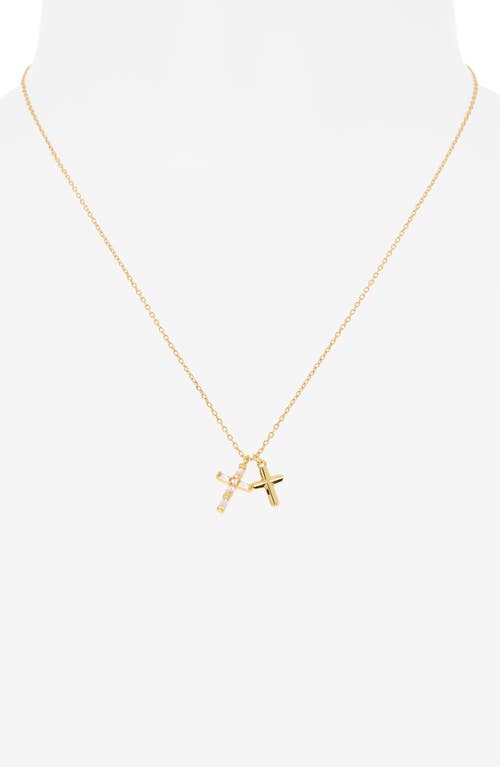 Argento Vivo Sterling Silver Baguette Duo Cross Necklace In Gold