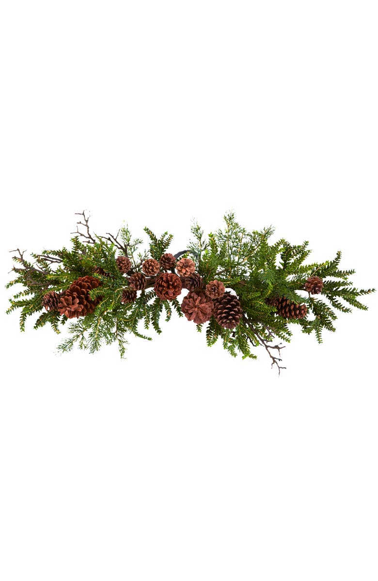 NEARLY NATURAL 30-in Pine & Pinecone Swag, Main, color, Green/Brown