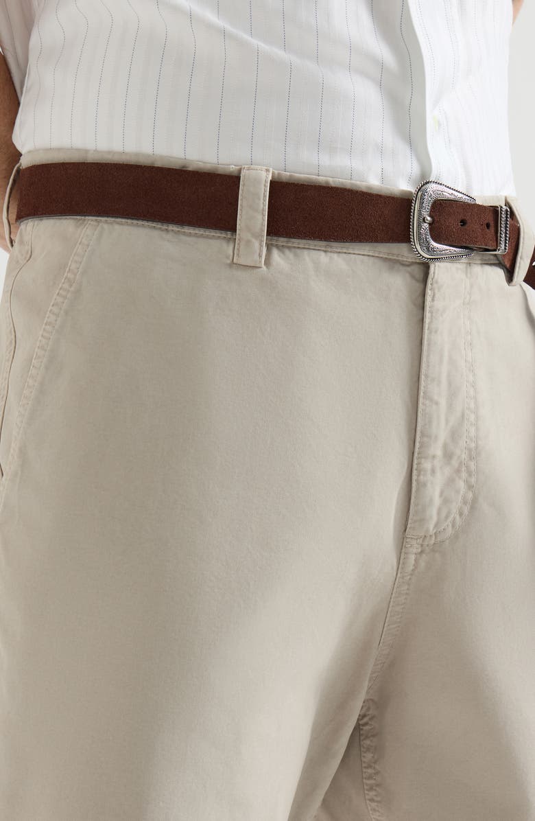 Brunello Cucinelli Garment-dyed trousers in peached cotton gabardine, Alternate, color, White