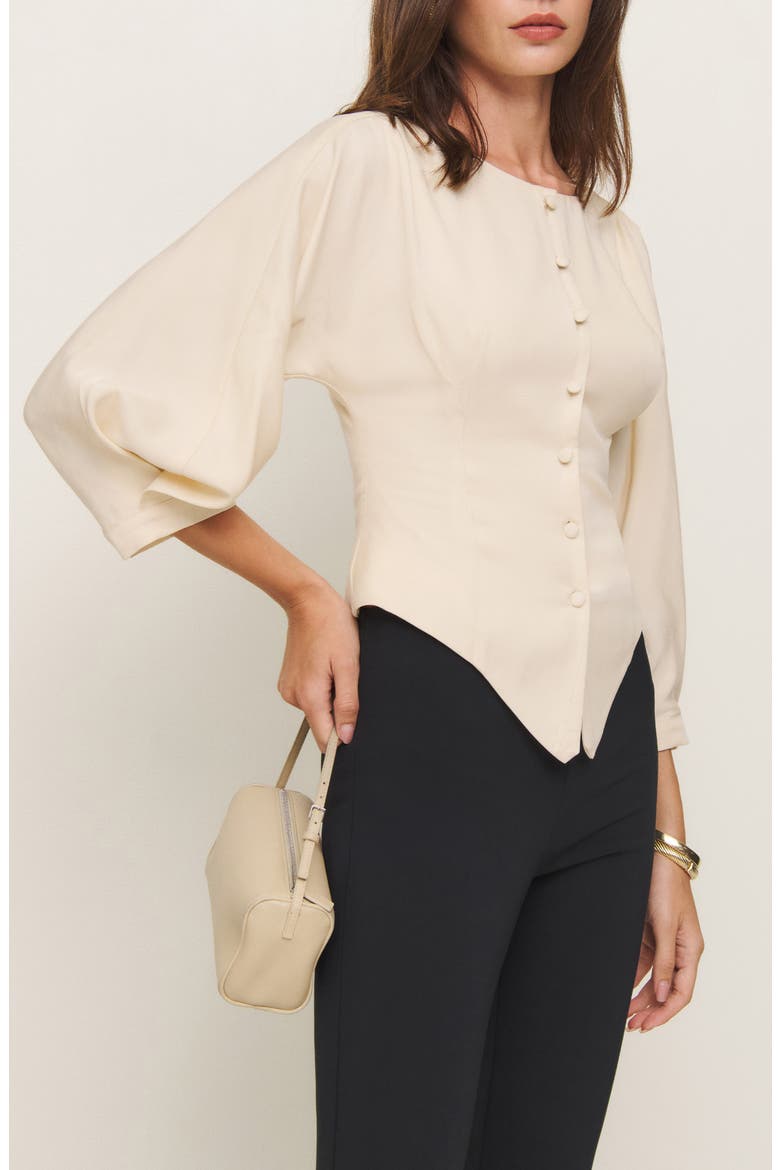 Martha Front Button Asymmetric Top, Alternate, color, SUGAR