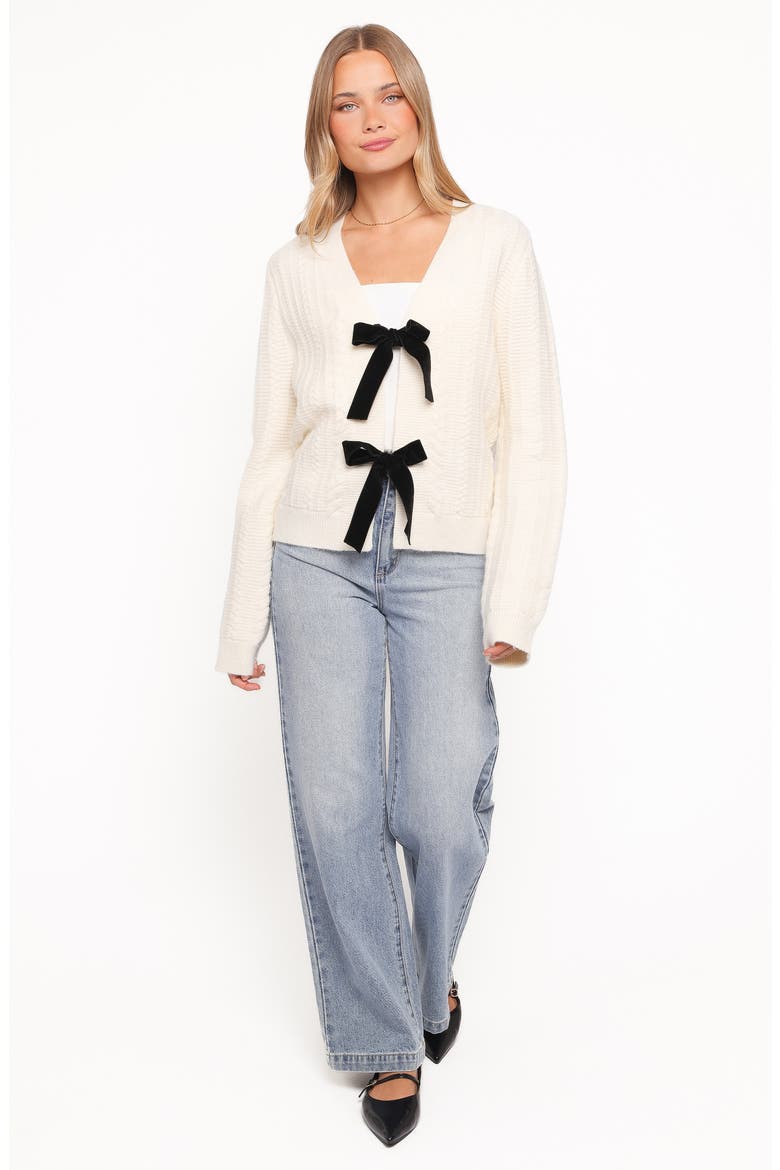 Bree Velvet Bow Cardigan, Alternate, color, CREAM