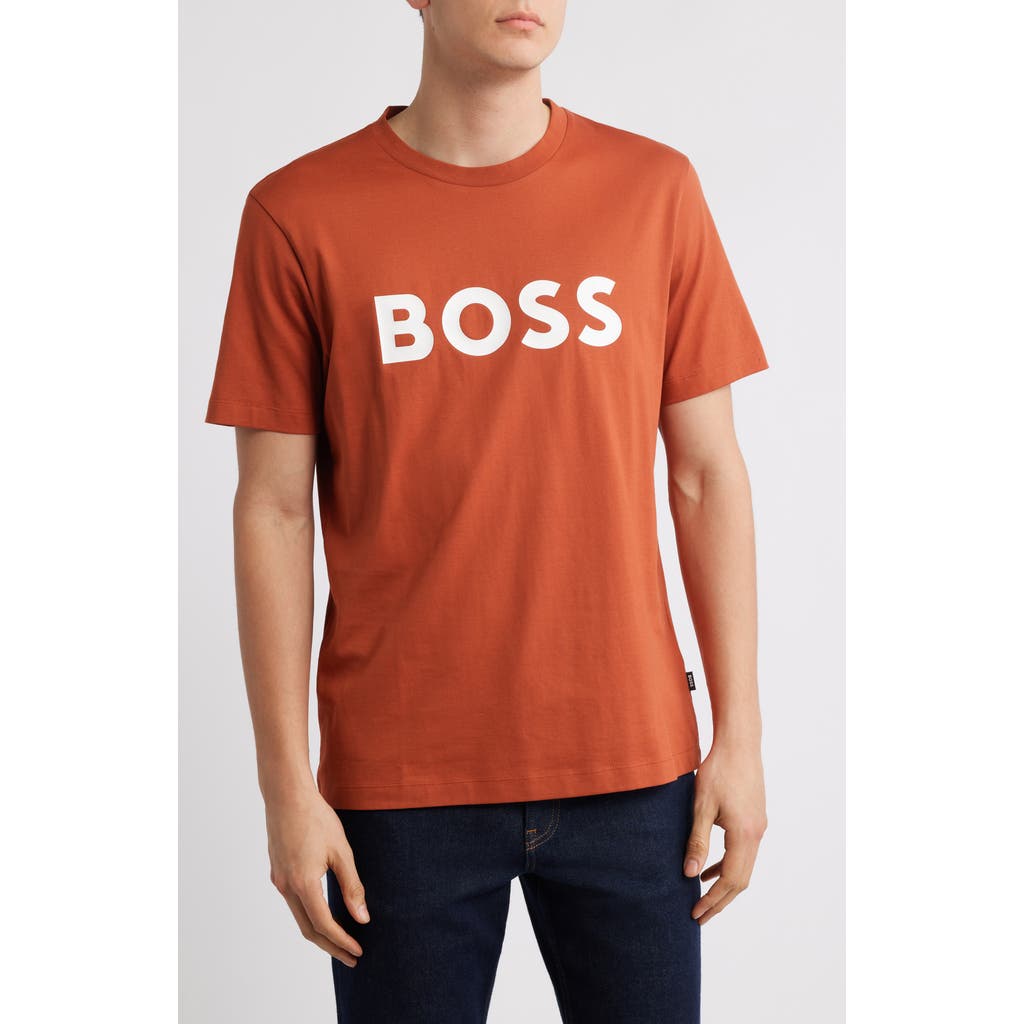 Hugo Boss Boss Tiburt 354 Logo Cotton Graphic T-shirt In Dark Orange
