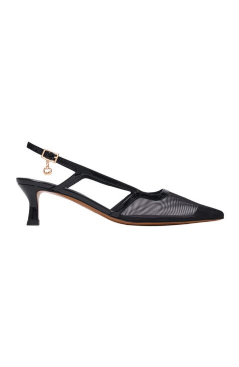 Leather and mesh slingbacks