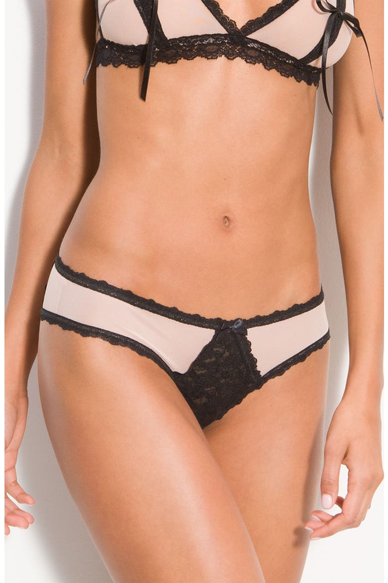 Nude Illusion Open Gusset Panties, Alternate, color, MOCHA / BLACK