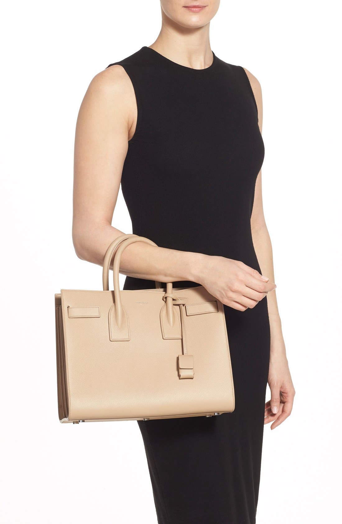 'Small Sac de Jour' Leather Tote, Alternate, color, DARK BEIGE