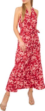 Halogen® Floral Sleeveless Tiered Cotton Maxi Dress