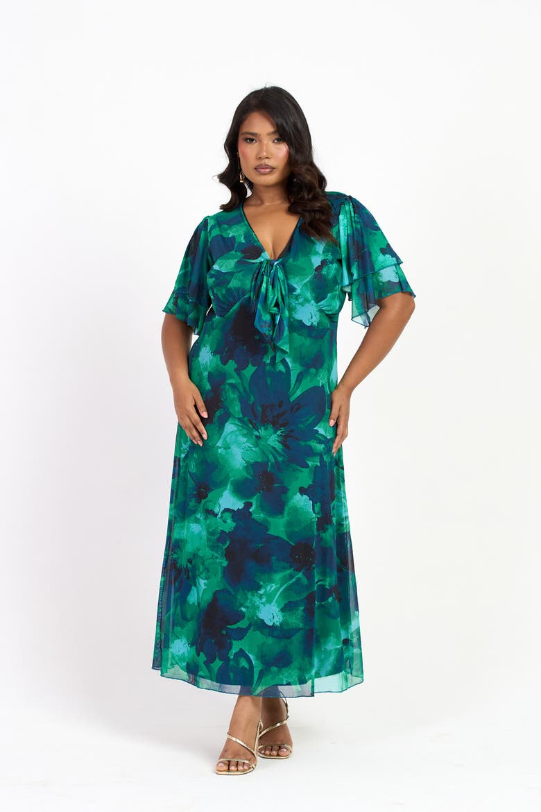 Curve Flutter Sleeve Midi Dress, Alternate, color, Green