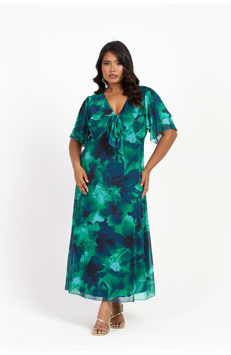 FASHION-SZN CURVE Curve Flutter Sleeve Midi Dress, Alternate, color, Green
