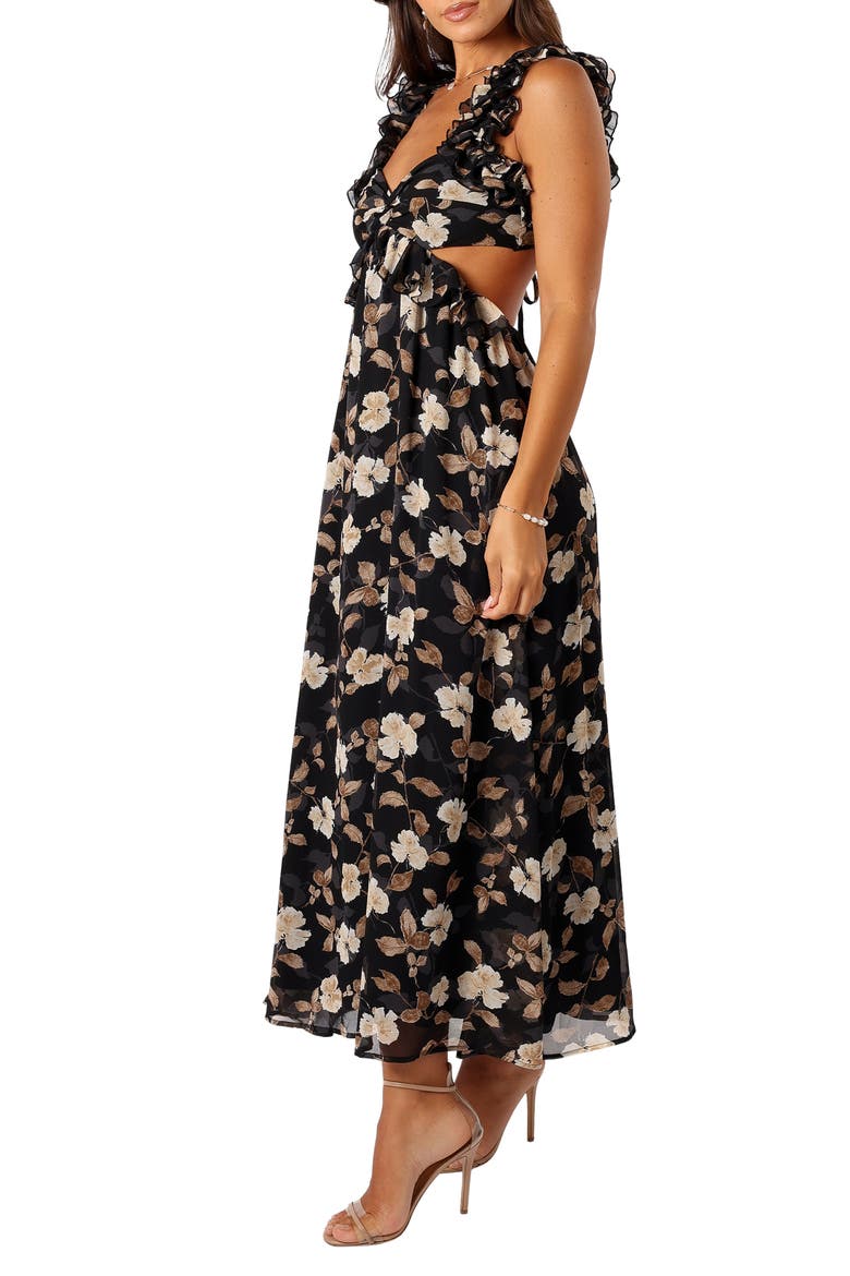 Lucah Floral Ruffle Maxi Dress, Alternate, color, BLACK