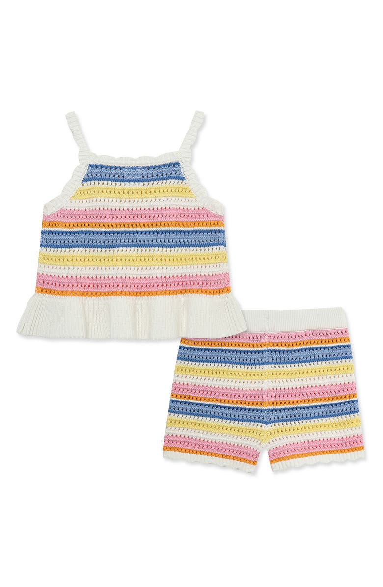 Little Me Kids' Striped Pointelle Knit Top & Shorts Set, Alternate, color, Multi