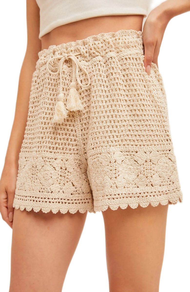 Knit and Lounge Crochet Drawstring Shorts, Alternate, color, 