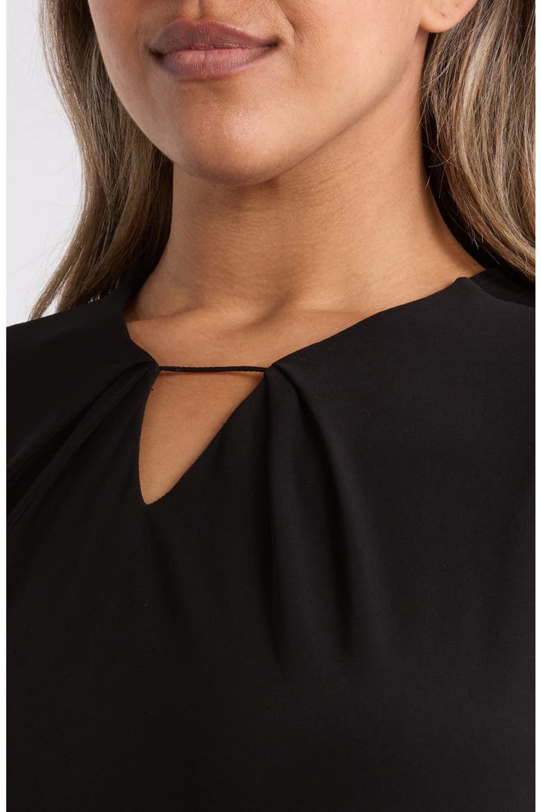 Pleat Neck Bell Sleeve Top, Alternate, color, ANNE BLACK
