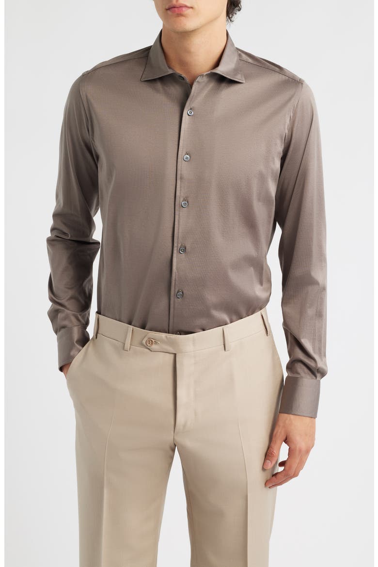 Regular Fit Cotton Jersey Dress Shirt, Main, color, BROWN