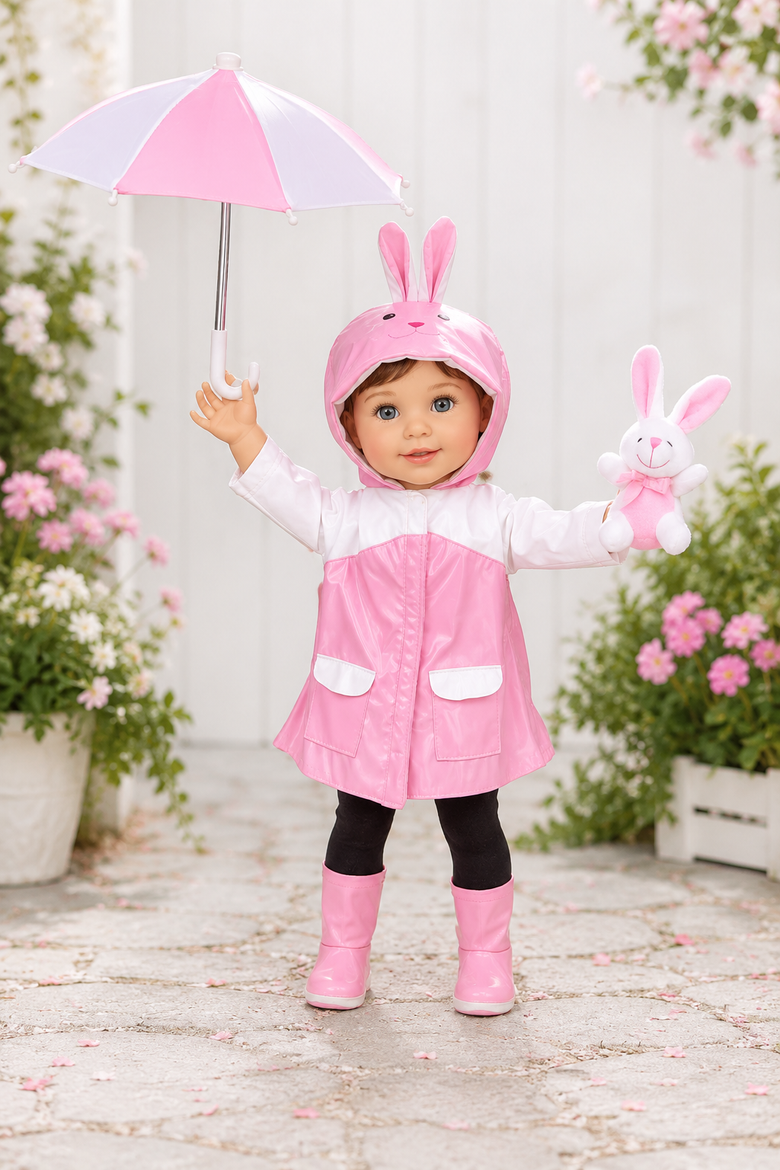 4 Piece Pink Bunny Raincoat Doll Outfit w Rabbit Plush- 18" Doll Clothes & Accessories, Alternate, color, Pink