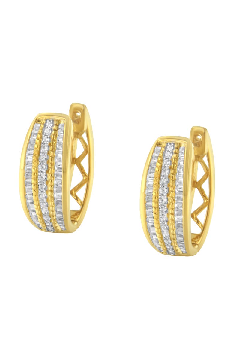Haus of Brilliance 10K Yellow Gold 3/4 Ct Pave and Channel Diamond Triple Row Modern Hoop Earrings, Alternate, color, Yellow