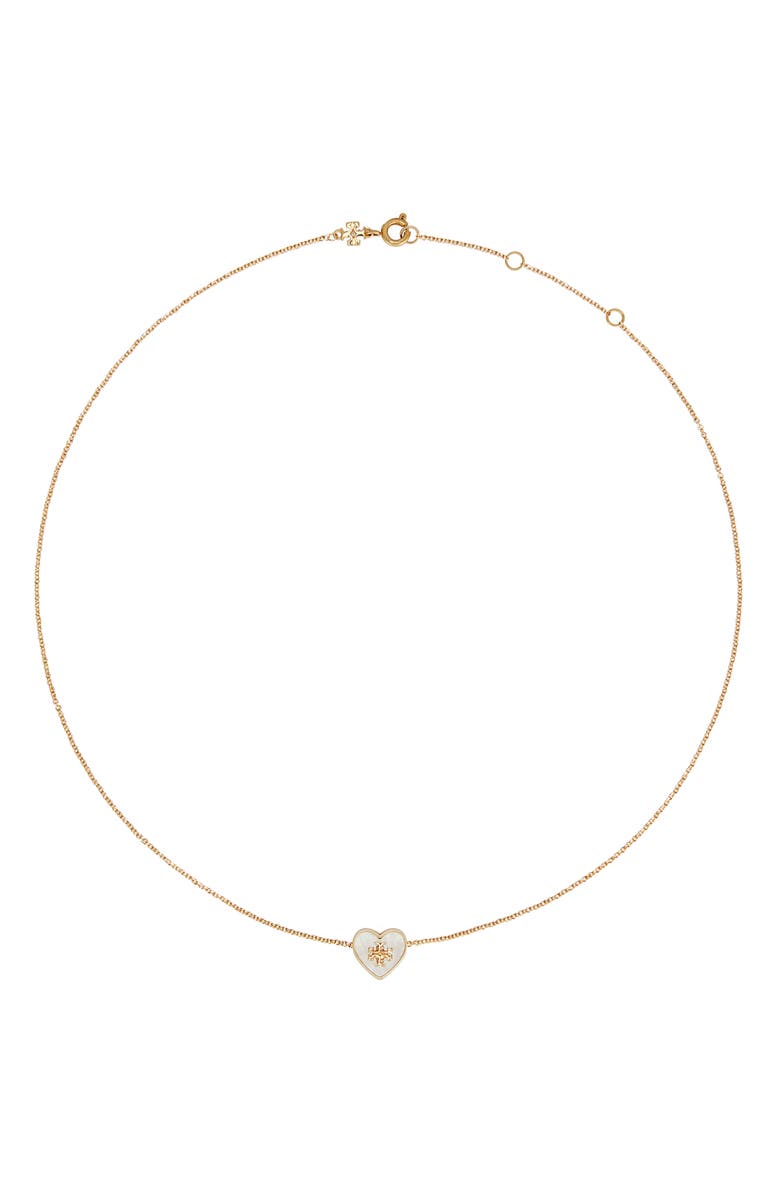 Tory Burch Kira Heart Pendant Necklace, Main, color, Tory Gold / Mother Of Pearl