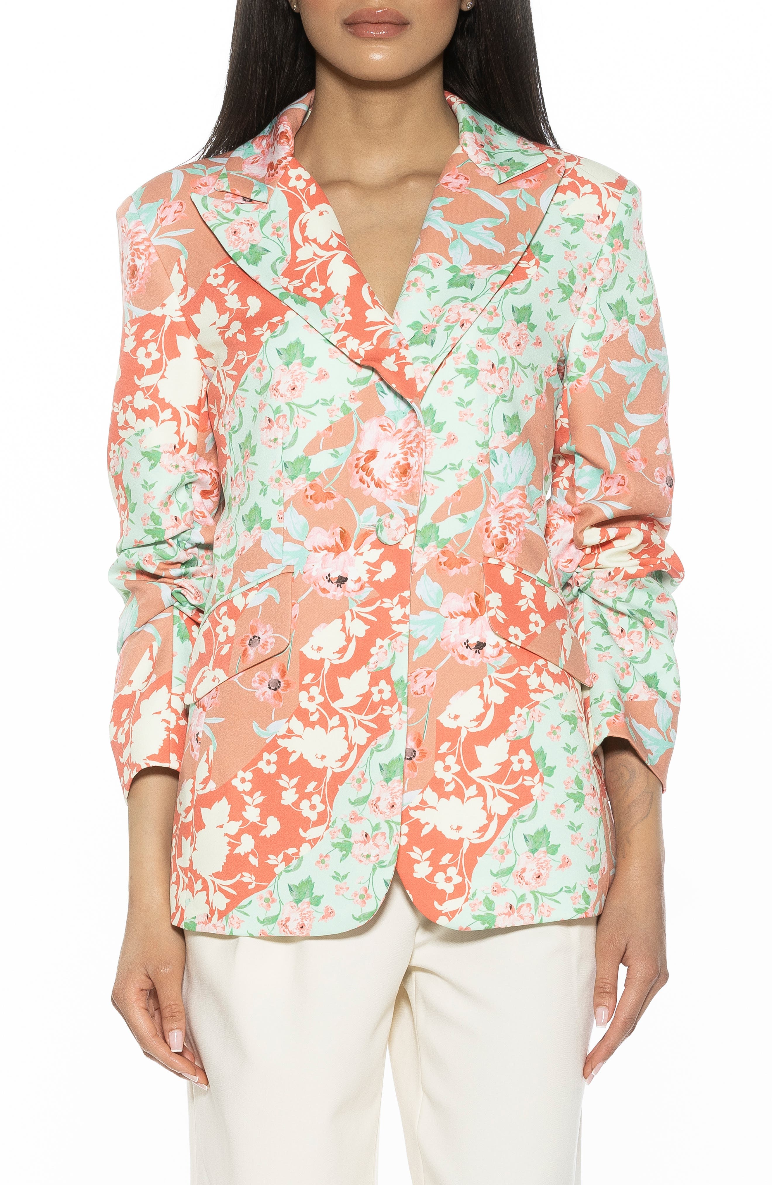 Alexia Admor Ruched Sleeve One-Button Blazer