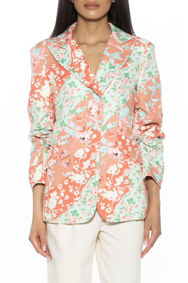 Ruched Sleeve One-Button Blazer, Main, color, ROSE MULTI
