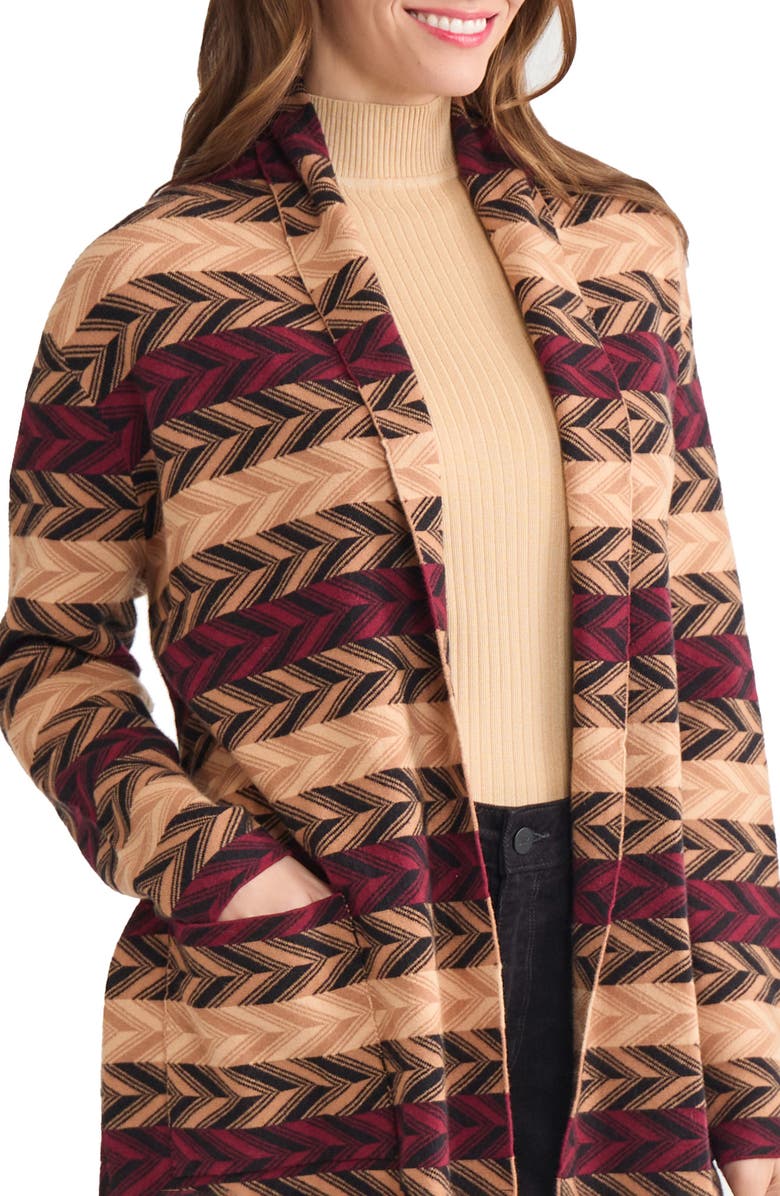 Jones New York Stripe Jacquard Belted Cardigan, Alternate, color, Bordeaux Multi