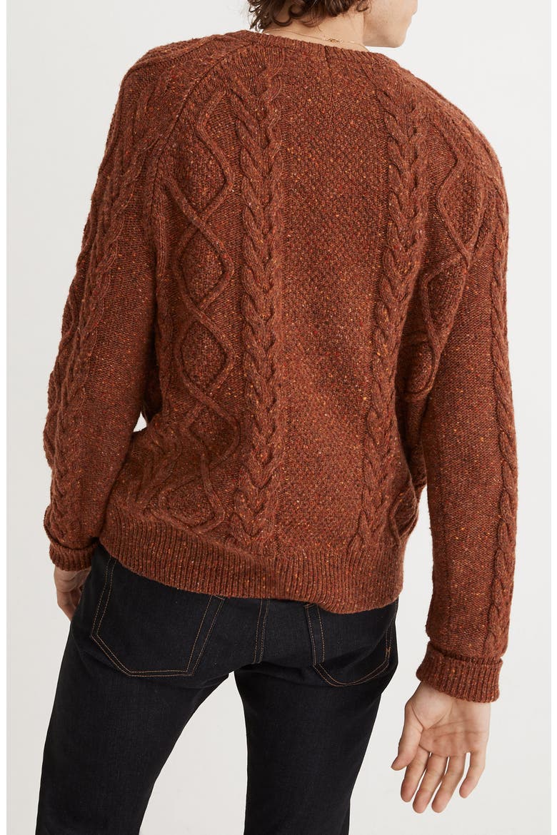 Donegal Cable Knit Fisherman Sweater, Alternate, color, WARM SEPIA DONEGAL