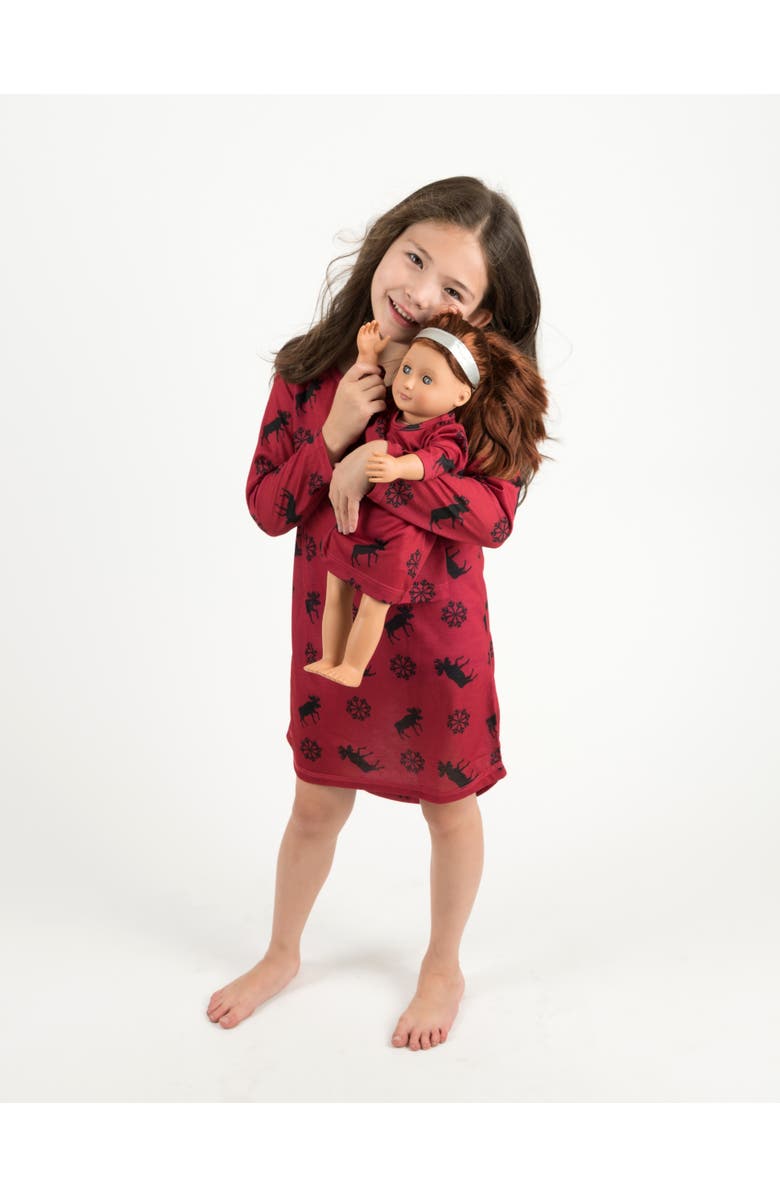 Leveret Girls Long Sleeve Nightgown with Matching Doll Nightgown, Printed Design, Alternate, color, Moose