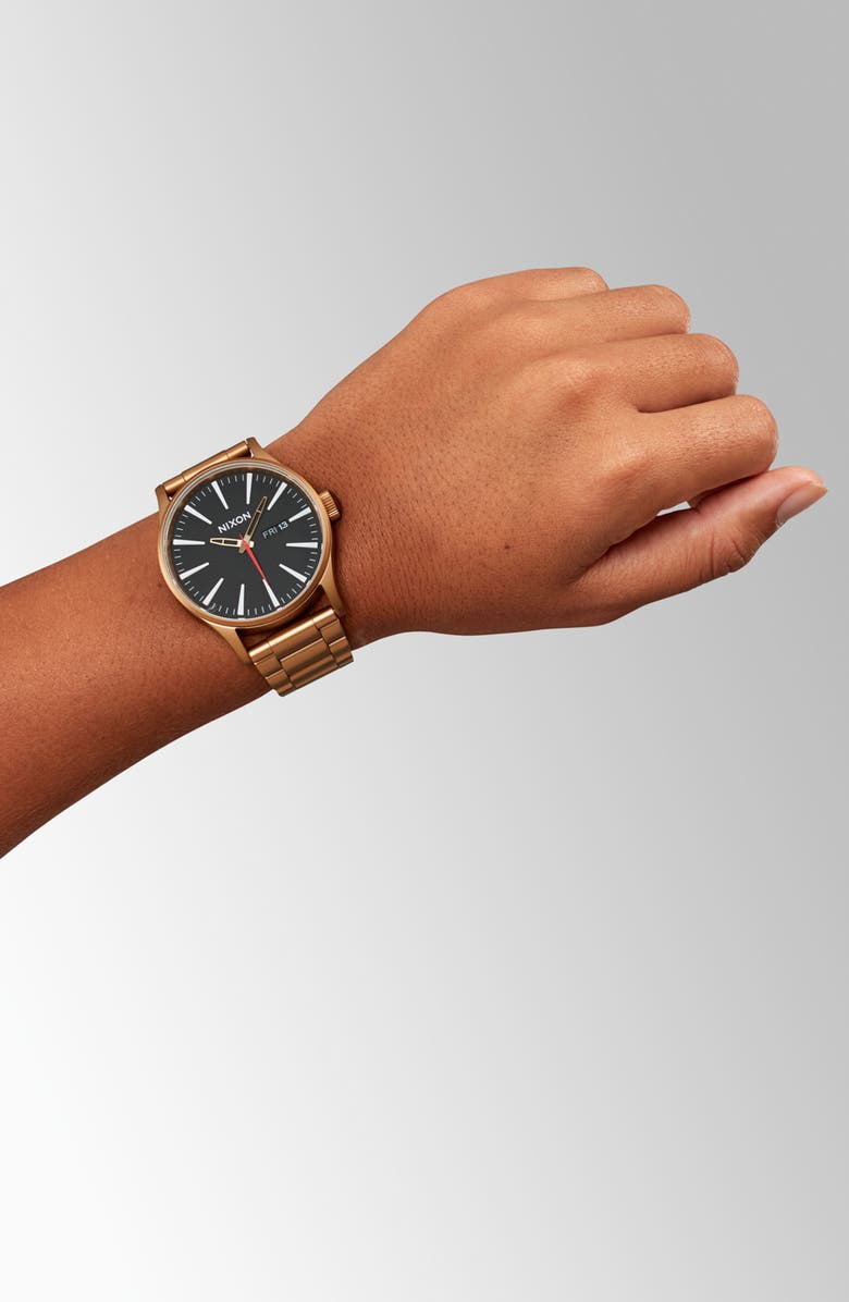 Nixon The Sentry Bracelet Watch, 42mm, Alternate, color, Bronze / Black
