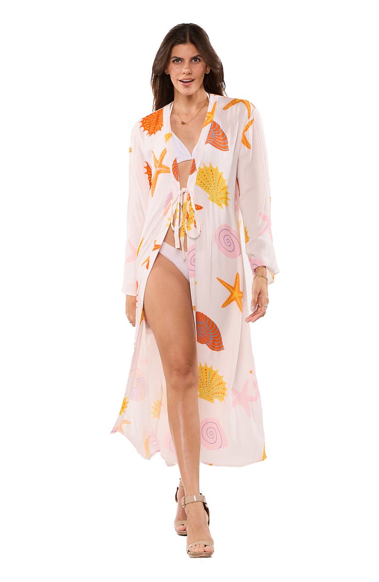 RANEES Longline Cover-Up Duster, Alternate, color, Coral
