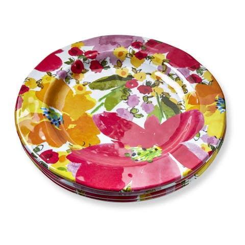 Springtime Floral Melamine Dinner Plates Set of Four Multicolor