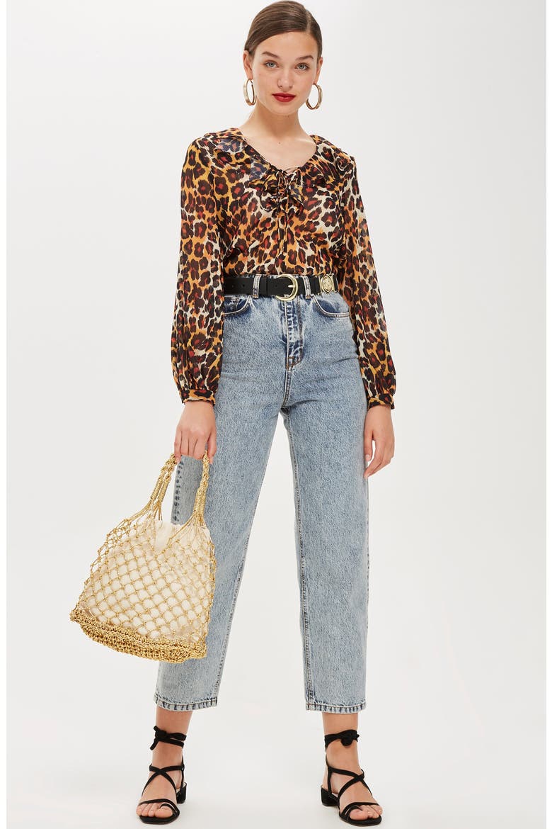 Leopard Print Ruffle Blouse, Alternate, color, BROWN MULTI
