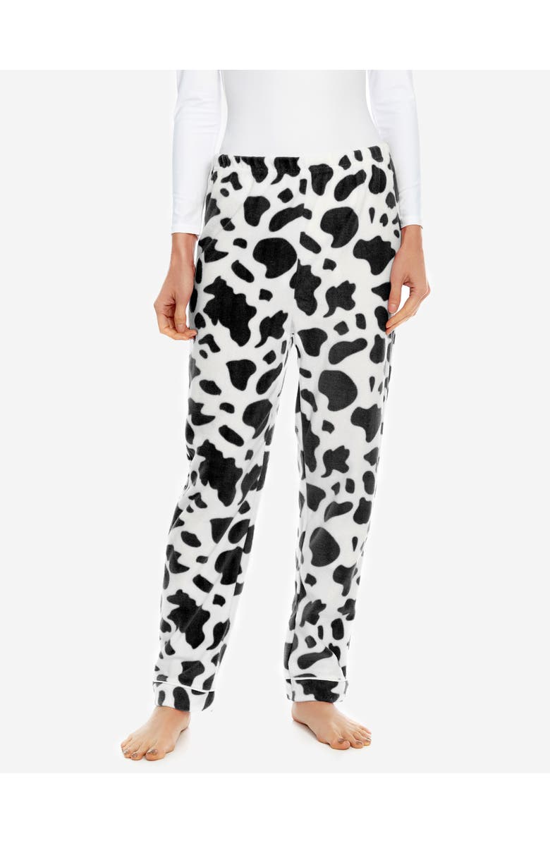 Leveret Women's Fleece Printed Holiday Pajama Pants, Main, color, Cow Black