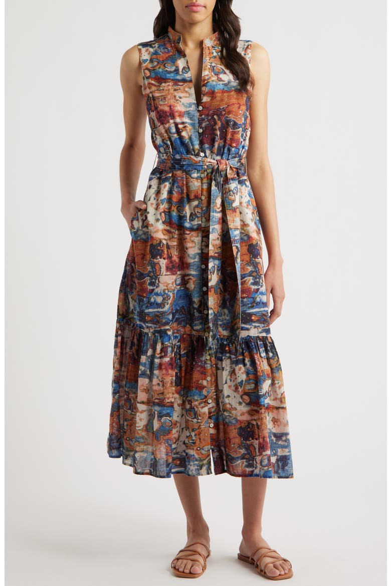 Izora Abstract Print Organic Cotton Midi Shirtdress, Main, color, MURANO PRINT