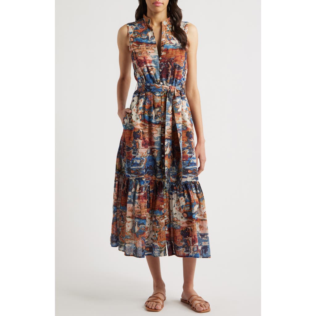 Cleobella Izora Abstract Print Organic Cotton Midi Shirtdress In Murano Print