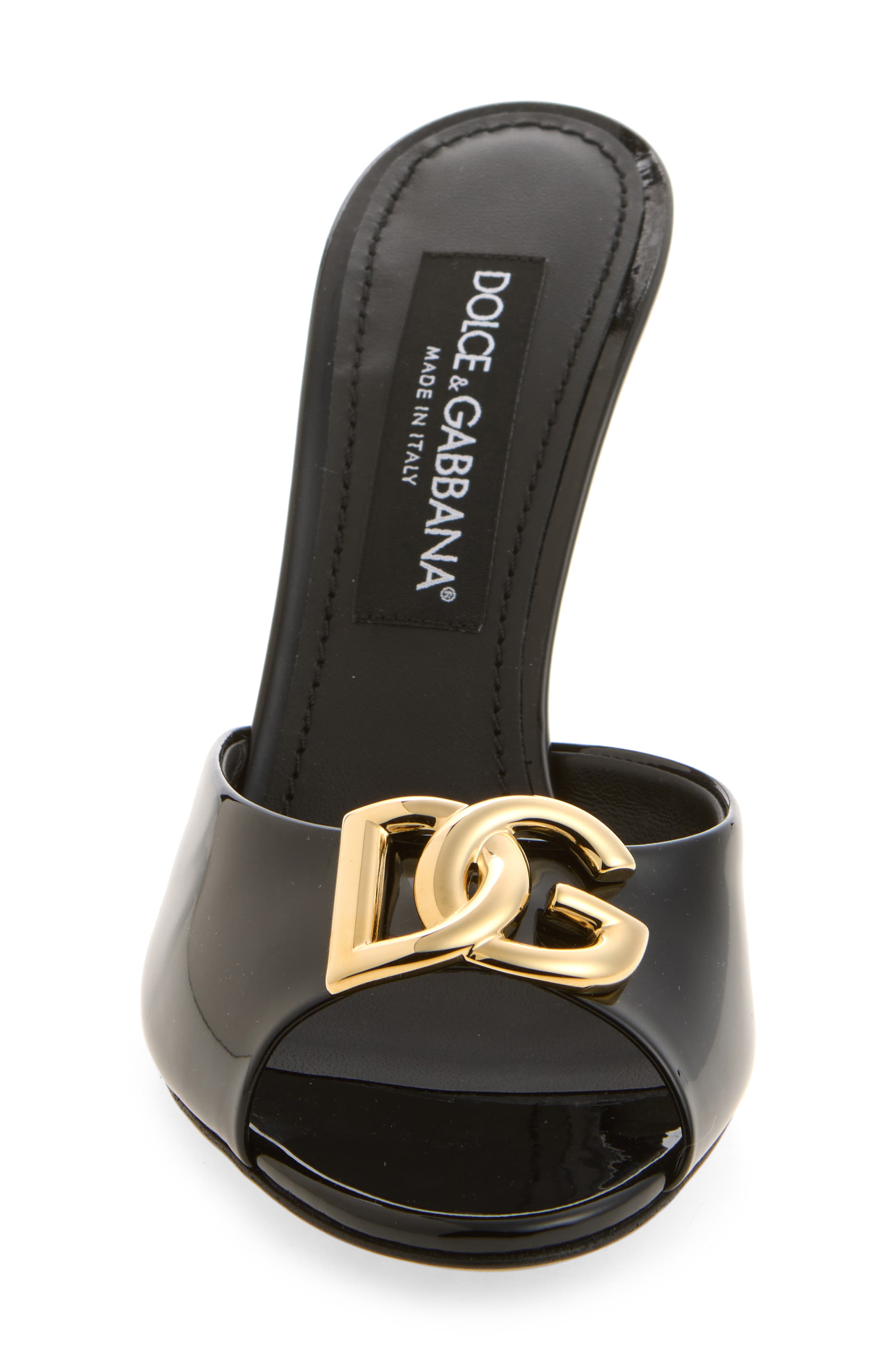 DG Logo Patent Slide Sandal, Alternate, color, BLACK