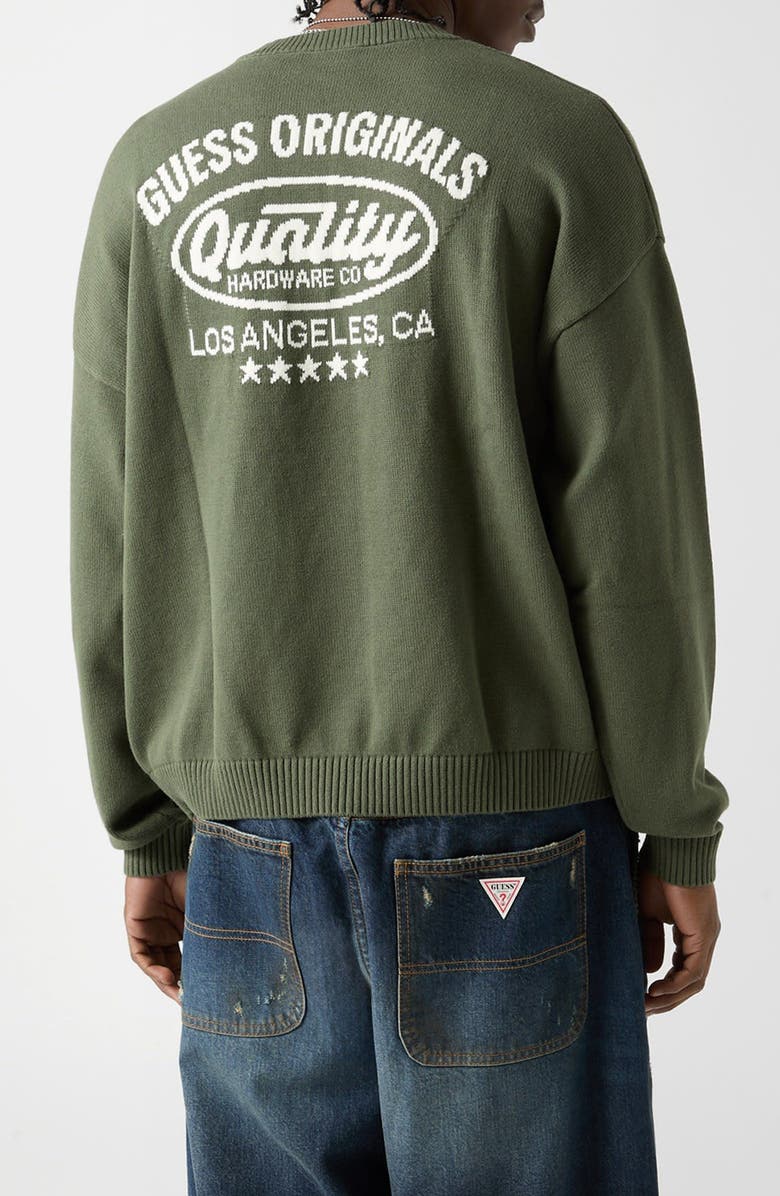 GUESS ORIGINALS Go Crewneck Jacquard Sweater, Alternate, color, Green
