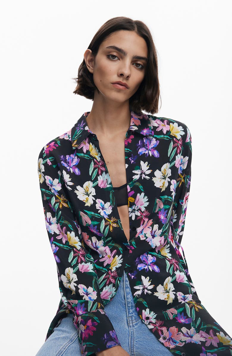 Desigual Belted Long Sleeve Midi Shirtdress, Alternate, color, Black