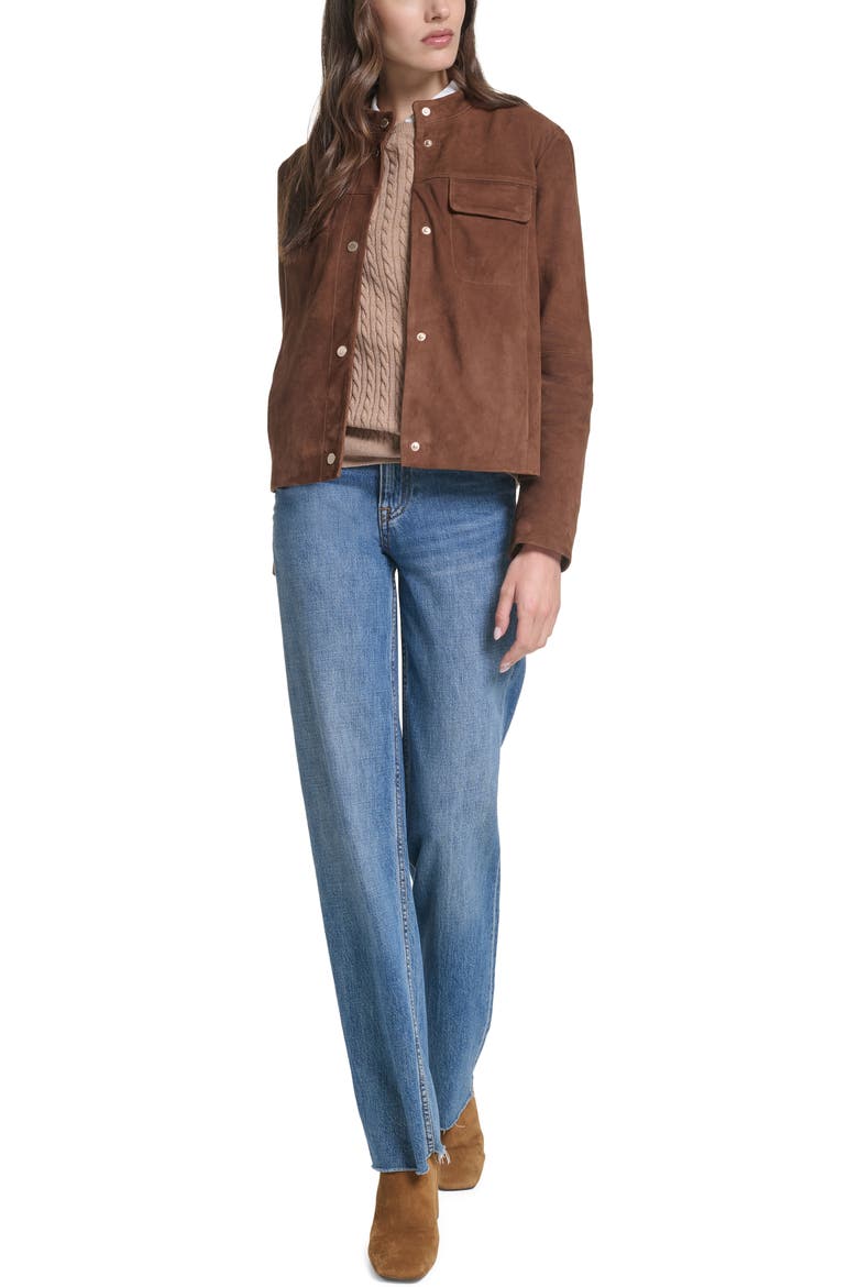 Convertible Collar Leather Jacket, Alternate, color, CHOCOLATE