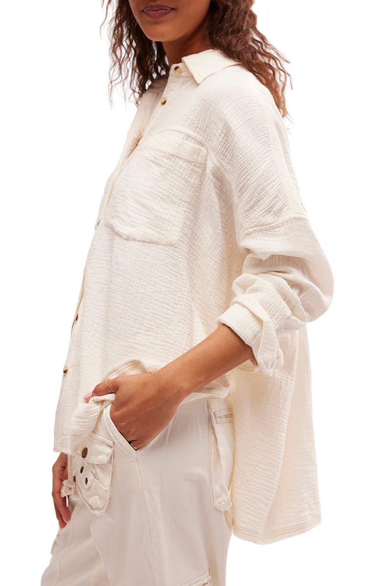 Free People Cardiff Cotton Gauze Button-Up Shirt, Alternate, color,