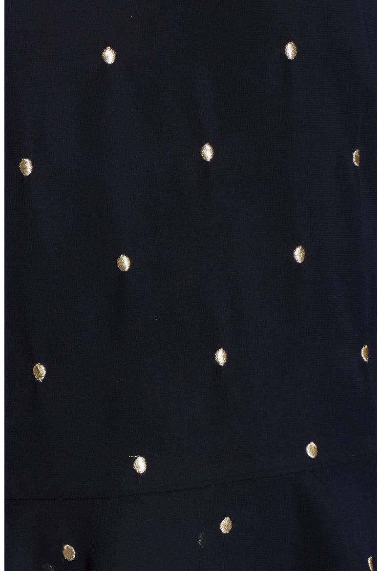 Ruffle Hem Metallic Dot Blouse, Alternate, color, NAVY- GOLD DOT