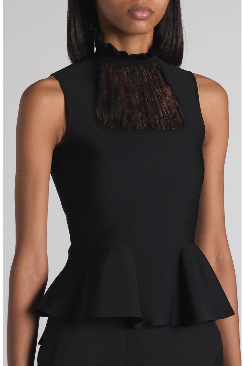 Lace Panel Sleeveless Peplum Top, Alternate, color, BLACK