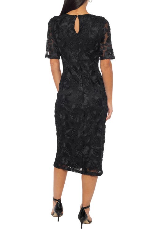 Marina Floral Emboidered Sheath Dress In Black