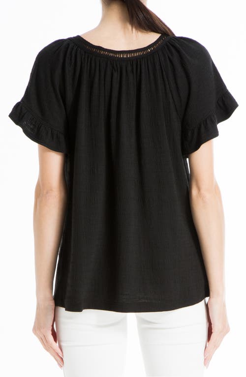 Max Studio Embellished Yoke Flutter Sleeve Top In Black