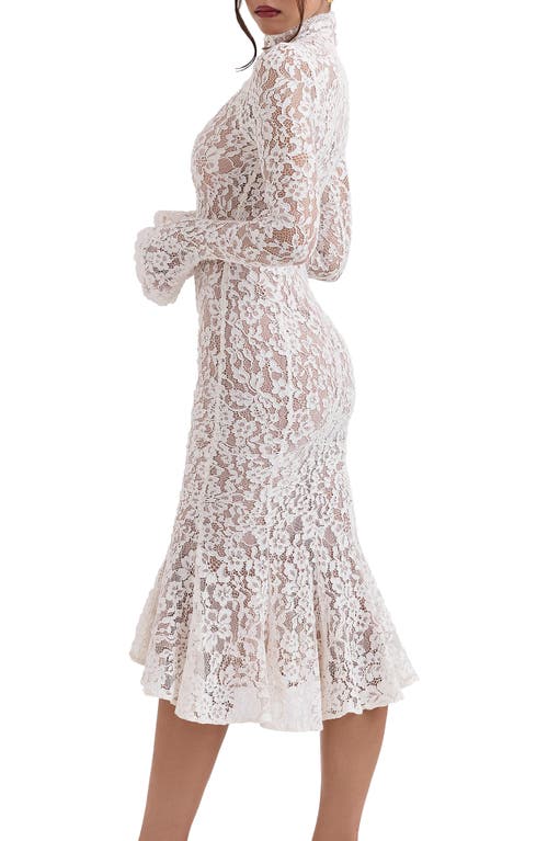 House Of Cb Sophia Long Sleeve Lace Midi Dress In Ivory