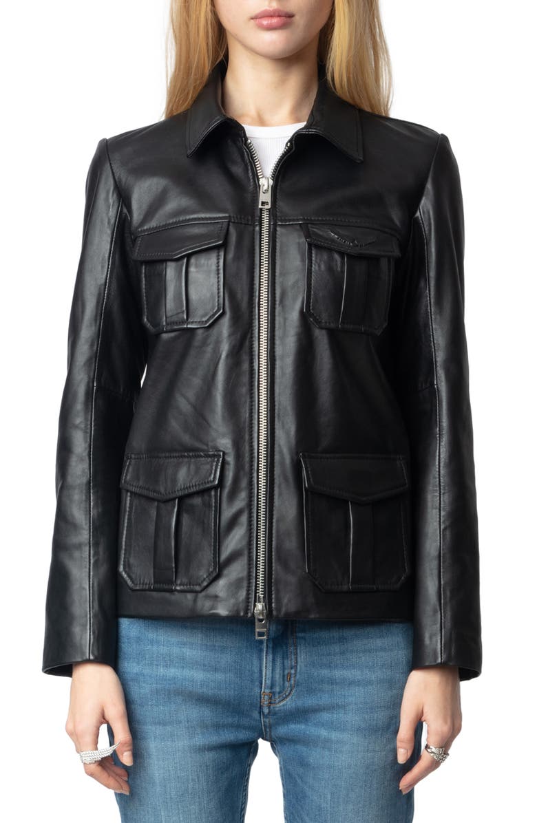 Zadig & Voltaire Lienna Leather Moto Jacket, Main, color, 