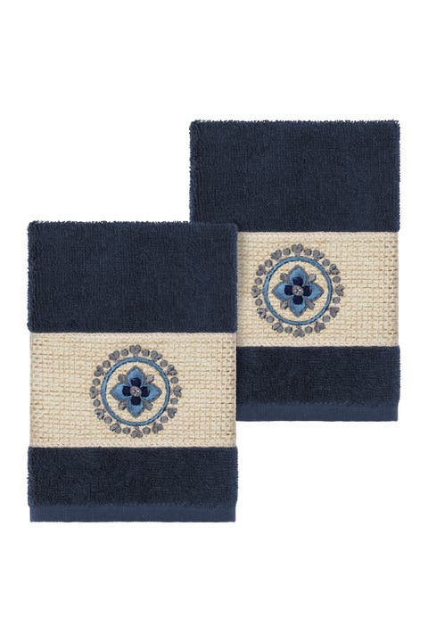 Isabell Embellished Washcloth - Set of 2 - Midnight Blue