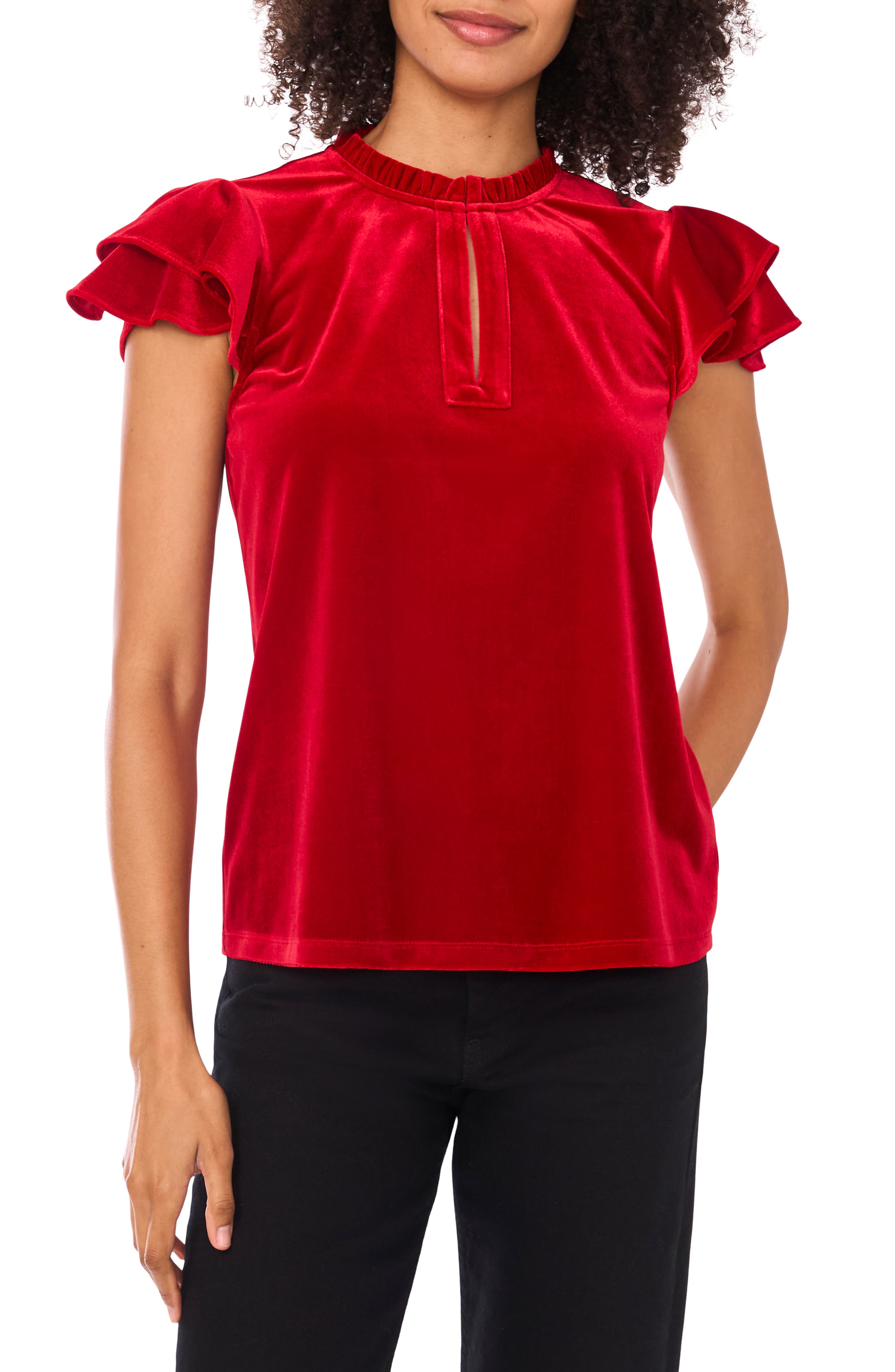 CeCe Velvet Flutter Sleeve Top