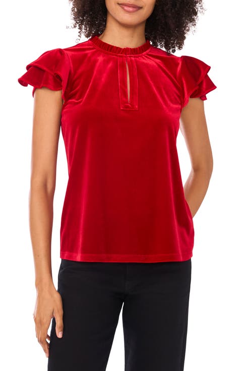 Velvet Flutter Sleeve Top