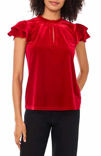 CeCe Velvet Flutter Sleeve Top