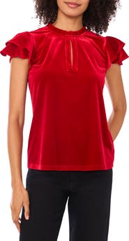 CeCe Velvet Flutter Sleeve Top